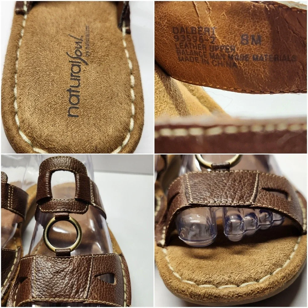Natural Soul‎ by Naturalizer Dalbert Brown Leather Slide Sandals Womens 8M Shoe
